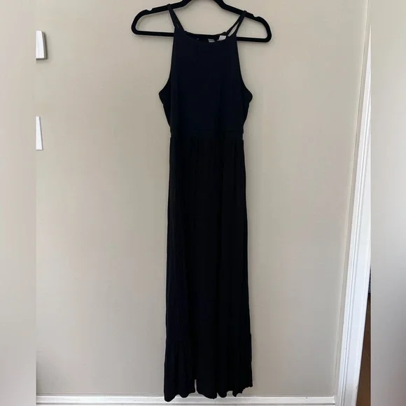 Old Navy High-Neck Ruffle-Hem Maxi Black Dress - Picture 2 of 7